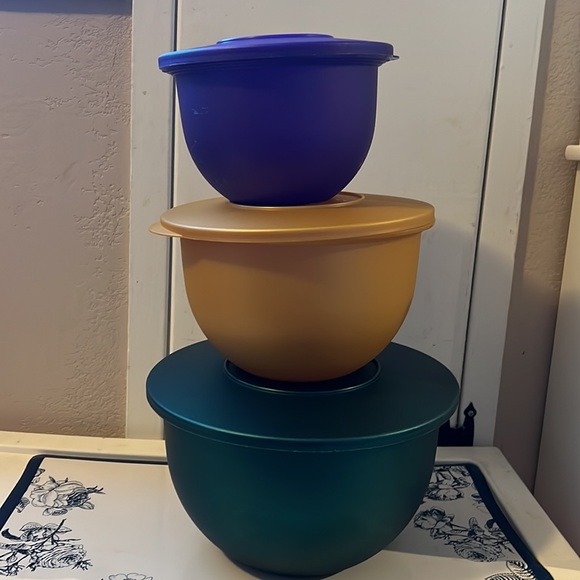 Tupperware Impressions Bowls Set Elegant Jewel Tones Metallic Purple Gold Green - Picture 3 of 7